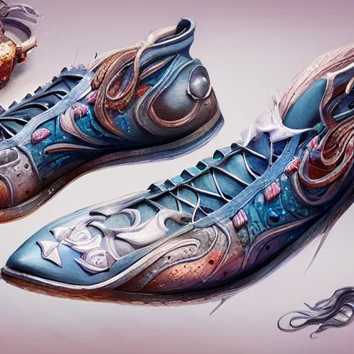 Prompt: painted sneakers, fantasy, intricate, elegant, highly detailed, digital painting, artstation, concept art, smooth, sharp focus, illustration, art by riot games - 1 0 2 4