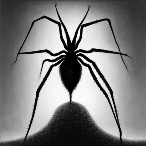 Image similar to weird al yankovic is a spider, in a style of zdzislaw beksinski