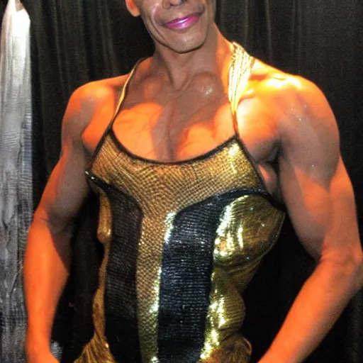 Image similar to Apophis from Stargate SG1, posing at a drag show