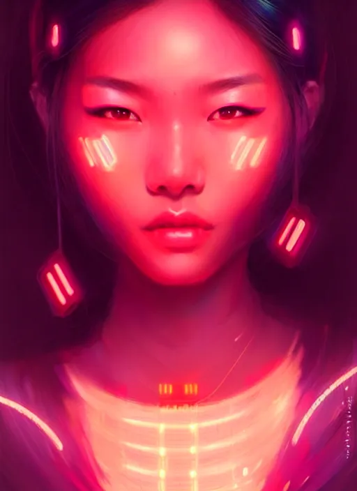 Image similar to portrait of asian female humanoid, intricate, elegant, cyber neon lights, highly detailed, digital illustration, trending in artstation, trending in pinterest, glamor pose, concept art, smooth, sharp focus, art by artgerm and greg rutkowski