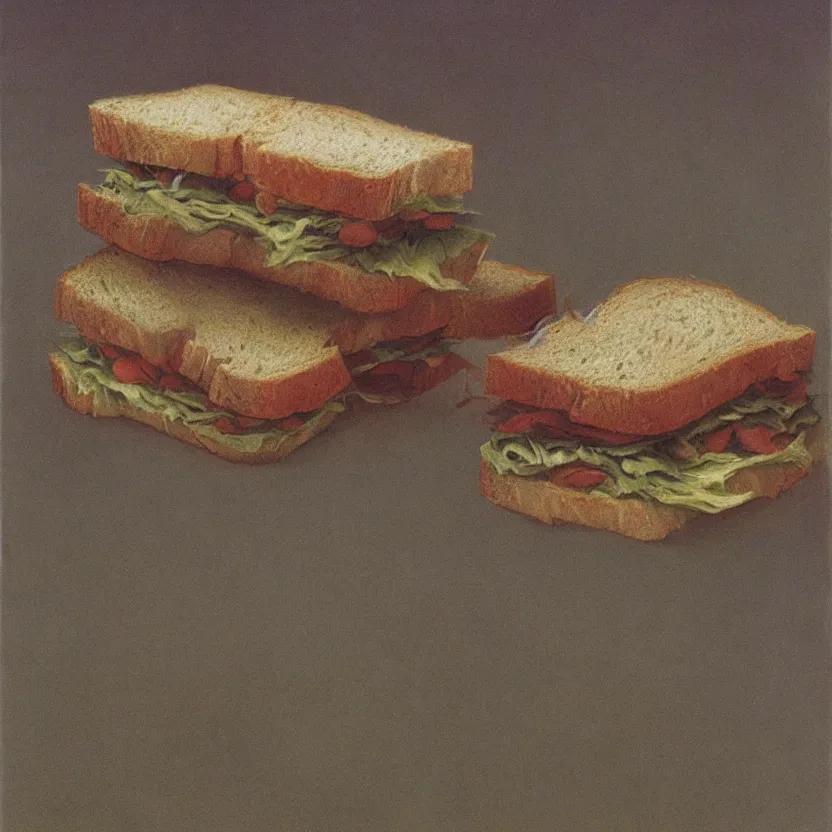 Prompt: a sandwich, painted by zdzisław beksinski