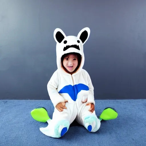 Image similar to cute and cuddly shark dressed in a onesie