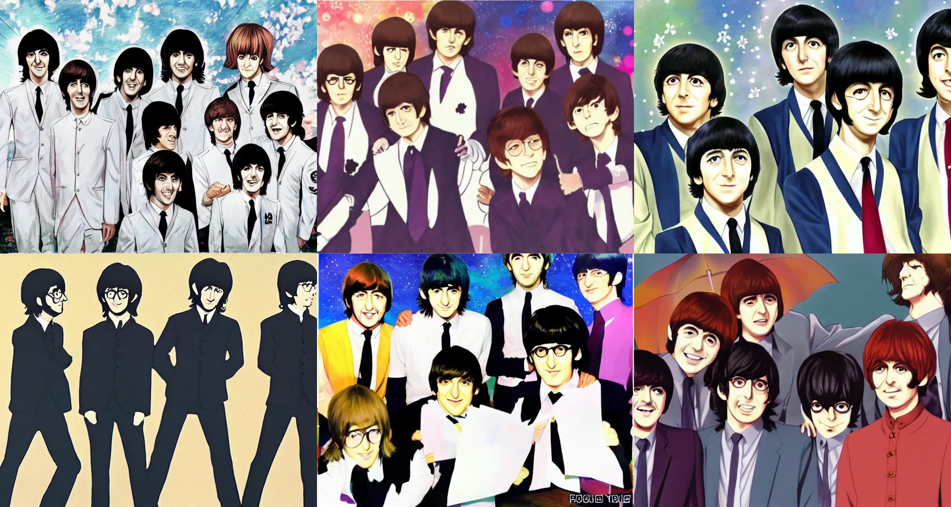Prompt: the Beatles as anime girls