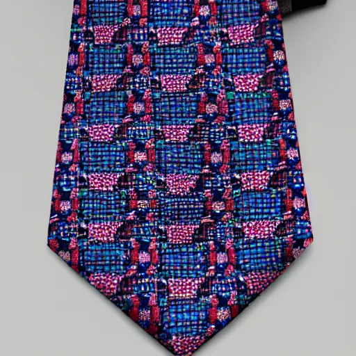 Prompt: Eccentric necktie, 8k, deep patterns, interesting colors