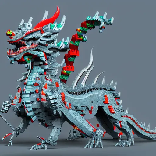 Image similar to A chinese dragon made of legos, octane render, zbrush, trending on artstation, 4k