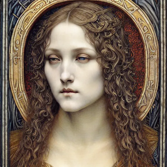 Image similar to detailed realistic beautiful young medieval queen face portrait by jean delville, gustave dore and marco mazzoni, art nouveau, symbolist, visionary, gothic, pre - raphaelite. horizontal symmetry