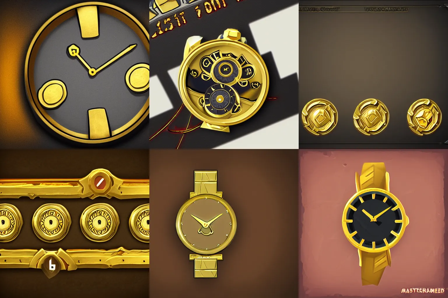 Prompt: minimalistic gold watch in the style of hearthstone