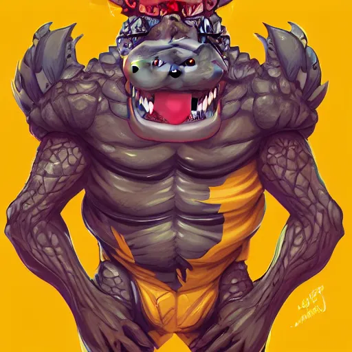 Prompt: in the style of artgerm, loish, ross tran and elysecastro, cartoon anthropomorphic alligator, symmetrical face, symmetrical eyes, red scales on his back, yellow scale on his belly and chest, male, waring a hawaiian shirt, cgsociety