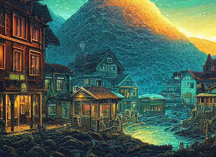 Image similar to A building in a stunning landscape by Dan Mumford, aesthetic, cosmic horror, solarpunk