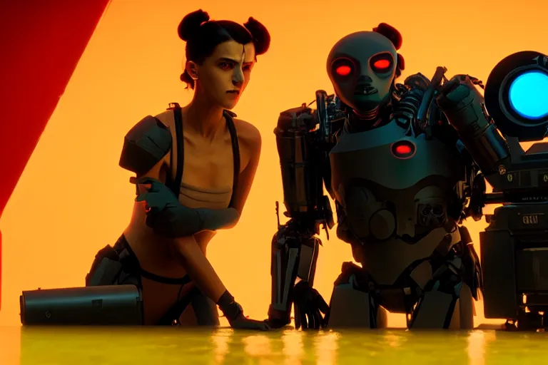 Image similar to vfx film, love death and robots, flat color profile low - key lighting award winning photography arri alexa cinematography, hyper real photorealistic cinematic, atmospheric cool colorgrade