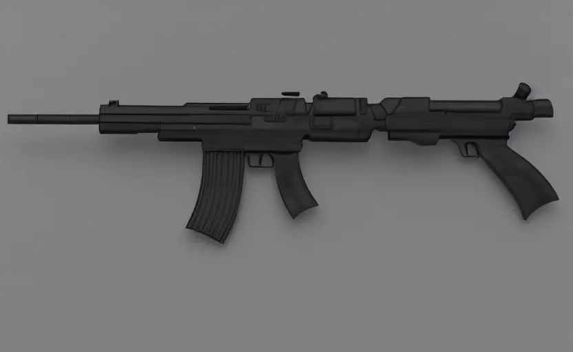 Image similar to modern submachine gun, design concept art, minimalist, studio lighting, 3d render, octane render