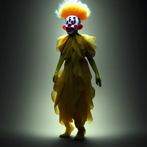 Image similar to translucent spirit clown, digital painting, devian art, artstation, 4 k, hd, octane render