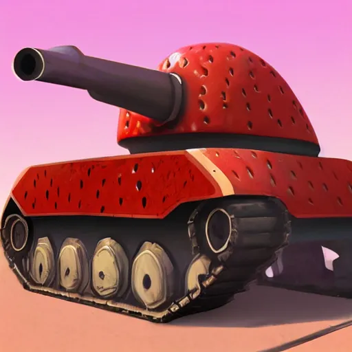 Prompt: strawberry tank with cannon, artstation