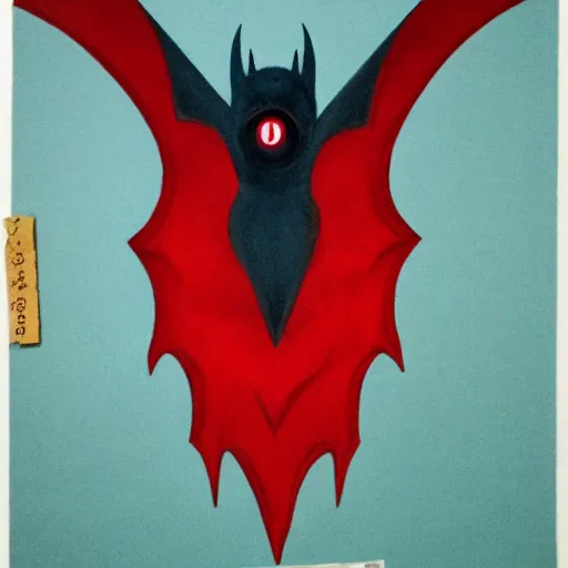 Image similar to CCTV Footage of detailed full body of scary giant mutant dark blue humanoid bat, glowing red eyes flying above a stormy ocean, sharp teeth, acid leaking from mouth, realistic, giant, bat ears, bat nose, bat claws, bat wings, furred, covered in soft fur, detailed, 85mm f/1.4