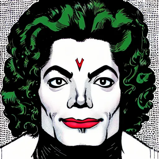 Image similar to dynamic macro head portrait of beautifu michael jackson super hero in white sequined jacket by john romita sr and cory walker and ryan ottley and jack kirby and barry windsor - smith, comic, illustration, photo real