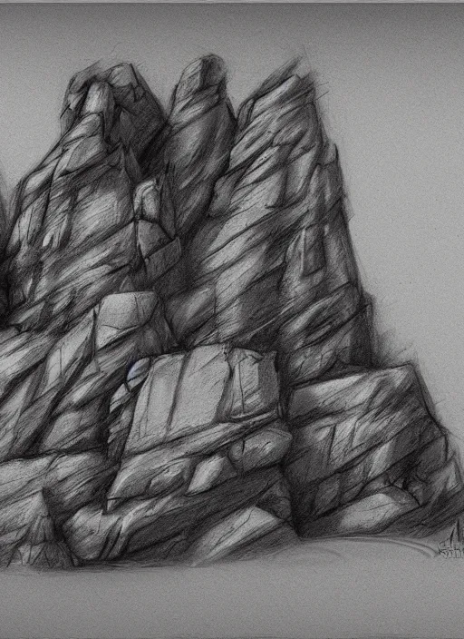 Image similar to a pencil drawing of rocks, concept art by pedro alvarez castello, artstation, concept art, pencil sketch, greeble