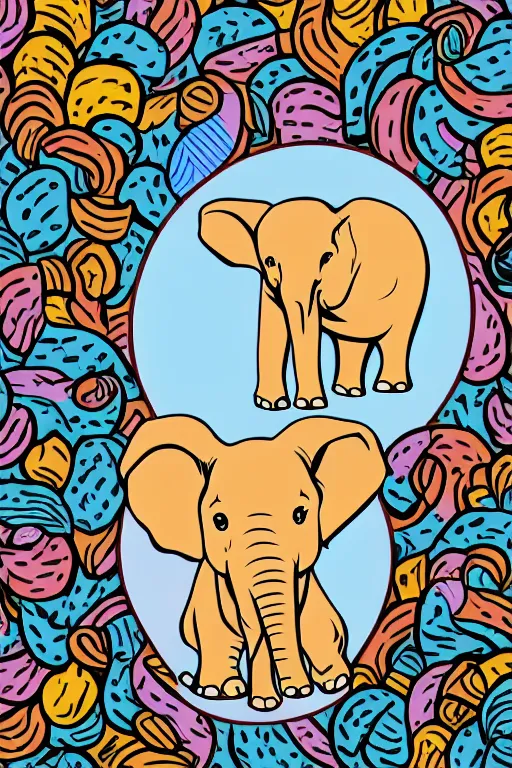 Image similar to A portrait of a baby elephant, sticker, colorful, illustration, smooth and clean vector curves, no jagged lines, vector art, smooth