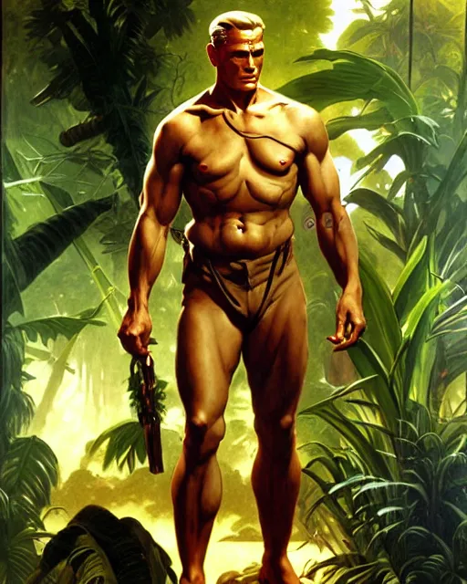 Image similar to doc savage in the jungle, fantasy character portrait, ultra realistic, concept art, intricate details, highly detailed by james bama, william adolphe bouguereau and frank frazetta