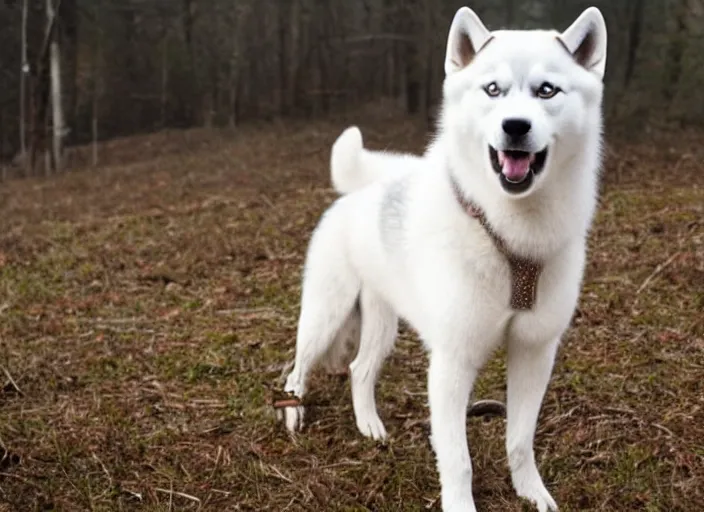 Image similar to film still of an anthropomorphic standing upright man dog white vested husky!!!!!! in a white vest wearing a white vest!!!!! in the new sci - fi movie, 8 k