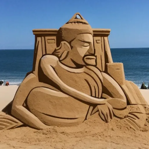 Image similar to a sand sculpture of someone building a sand sculpture