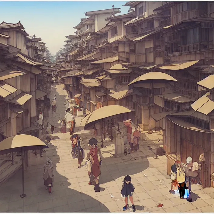 Image similar to empty japanese city, summer, in the style of studio ghibli, j. c. leyendecker, greg rutkowski, artem