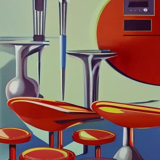 Prompt: futuristic mid century modern furniture and appliances, highly detailed painting