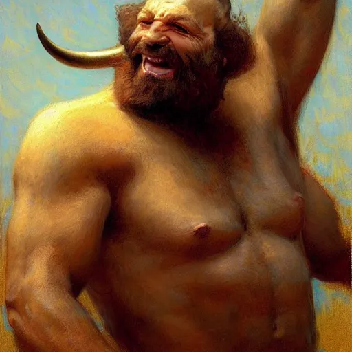Prompt: a portrait of an anthromorphic bullman. highly detailed painting by gaston bussiere, craig mullins, j. c. leyendecker, furry