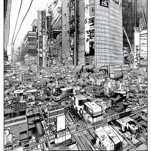 Prompt: tokyo dystopia, manga art style, gloomy, cyborgs