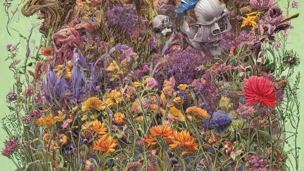 Prompt: highly detailed illustration all the known species of flowers, human anatomy, by juan gatti!!, by gottfried bammes, by george bridgman, by moebius!, by oliver vernon, by joseph moncada, by damon soule, by manabu ikeda, by kyle hotz, by dan mumford, by kilian eng