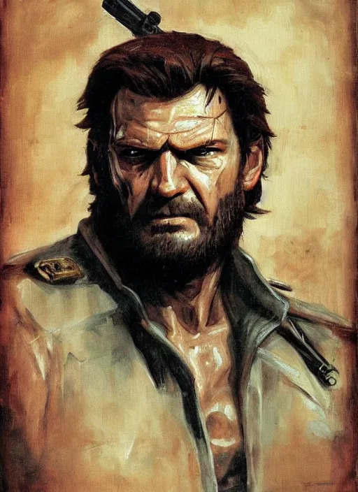 Image similar to punished snake big boss by michelangelo, oil painting, portrait