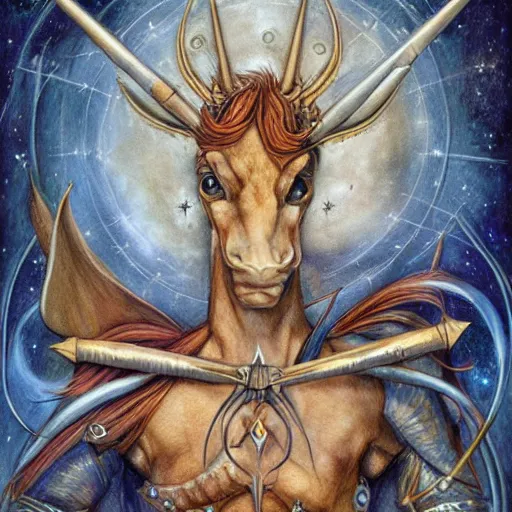 Image similar to detailed and sharp sagittarius artistic zodiac artwork, mystic style, detailed, 8 k, detailed, symmetrical, by brian froud