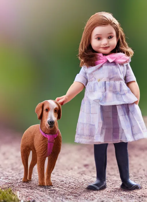 Prompt: Miniature of a Girl with a Dog, Product Introduction Photos, 4K, Full body