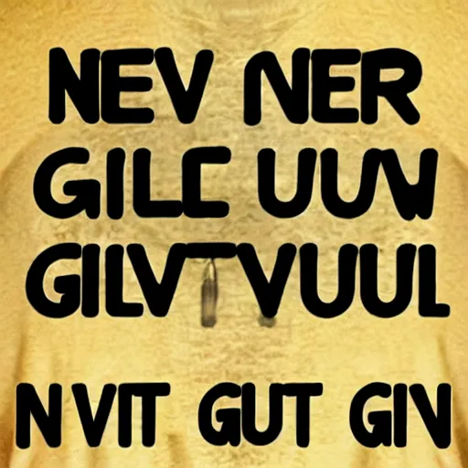 Prompt: never gonna give you up, never gonna let you down, never gonna run around and desert you