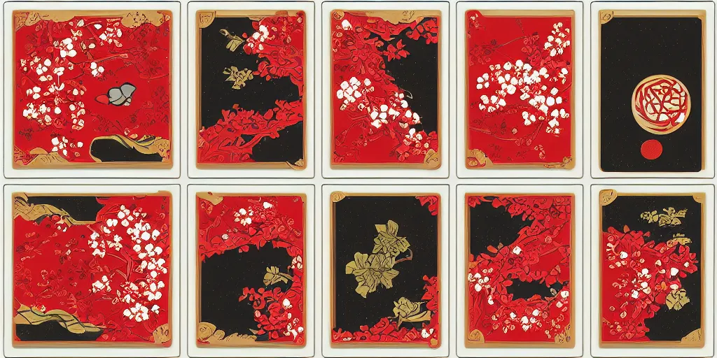 Image similar to hanafuda, four cards for january set, trending on behance, concept art, stunning, matte