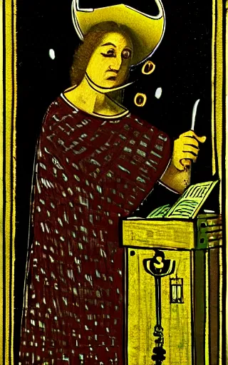 Prompt: The music guy, tarot card from the 1400