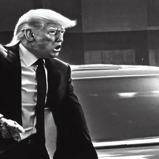 Image similar to joe biden in the terminator executing donald trump, cinematic, establishing shot, extremly high detail, photorealistic, cinematic lighting, style by James Gurney