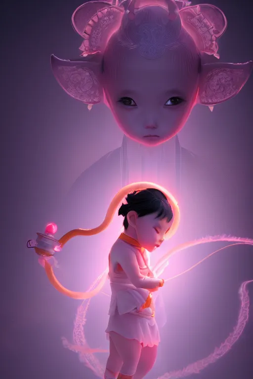 Image similar to cute nezha, mainland china, soft lights, cinematic, character concept design, highly detailed, volumetric light, symmetrical portrait, by new gods : nezha reborn, nezha : birth of the demon child, i am nezha, 8 k - - wallpaper