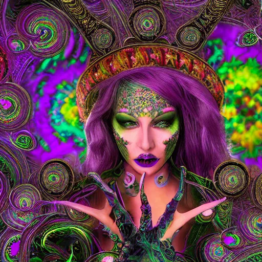 Image similar to psychadelic witch, hyper detailed, flowing psychadelic background intricate and detailed, ornate 8 k gorgeous intricate detailed, octane render