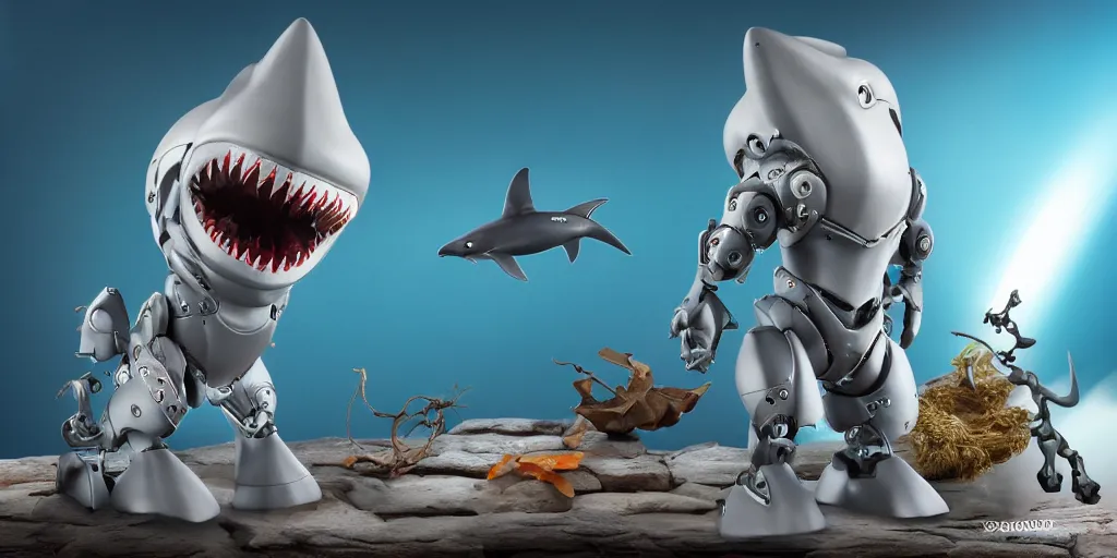 Image similar to very cute strong shark mystical statue robot, highly detailed, 8 k, masterpiece, super resolution.