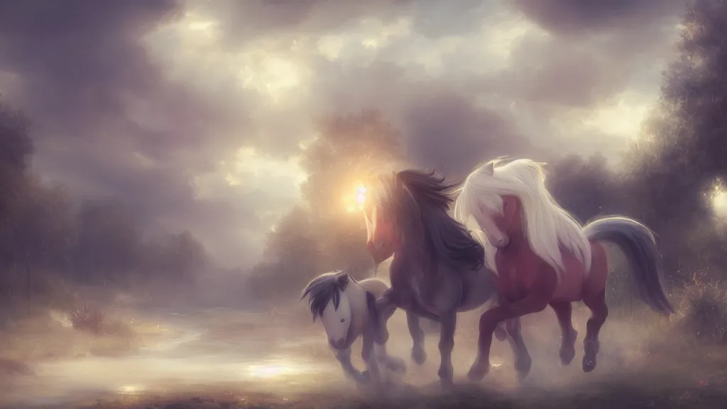 Prompt: my little ponies. andreas achenbach, artgerm, mikko lagerstedt, zack snyder 3 8 4 0 x 2 1 6 0