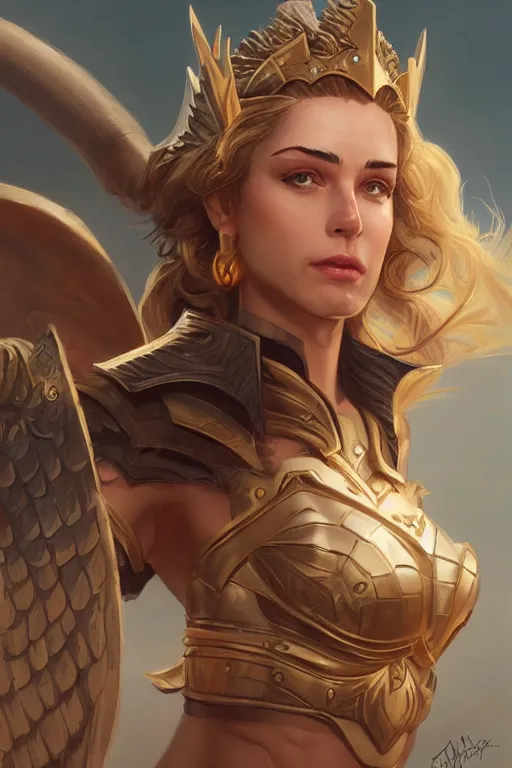 Image similar to amazon valkyrie athena, d & d, fantasy, portrait, highly detailed, headshot, digital painting, trending on artstation, concept art, sharp focus, illustration, art by artgerm and greg rutkowski and magali villeneuve