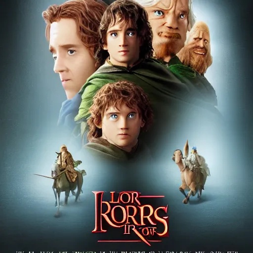 Prompt: the main promotional poster for the pixar remake of lord of the rings : return of the king. animated in 4 k with presto animation software.