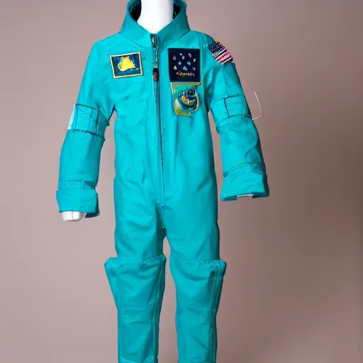 Prompt: teal and gold astronaut suit