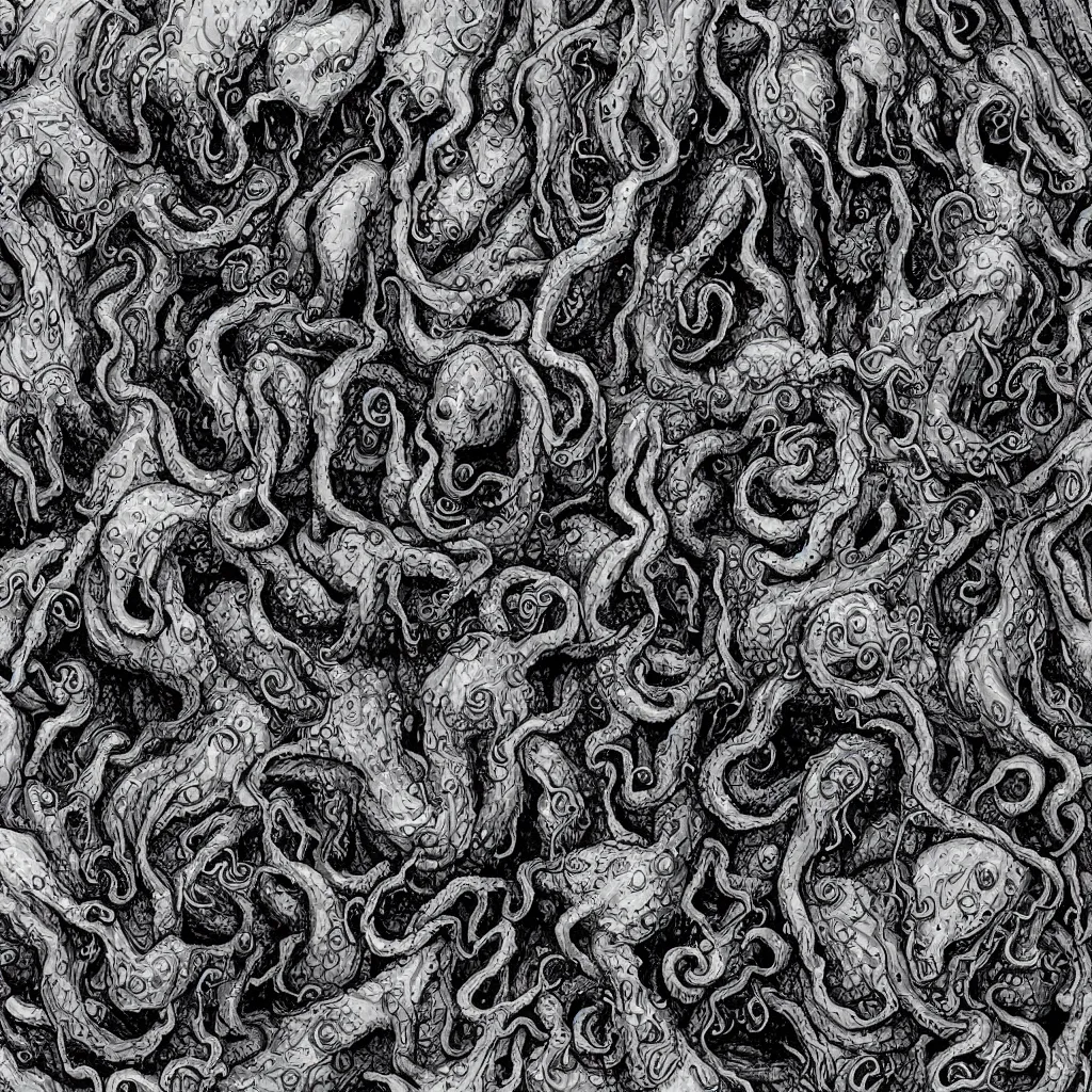 Image similar to a monsters made from dark oily gelatinous substance, vague tentacles, with hundreds of faces just below the surface, covered in human eyes