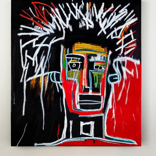 Image similar to A extremely highly detailed majestic hi-res beautiful immaculate head and shoulders painting of a strong black african man by Jean-Michel Basquiat, 8k, high textures, hyper sharp, insanely detailed and intricate, super detailed, 4k HDR high quality