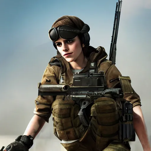 Prompt: Emma Watson a dressed as Counter-Terrorist in CSGO ,hyperrealistic, 8k UHD, studio photography, high quality, high detail, stunning lighting