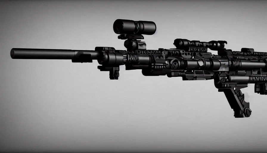 Image similar to science fiction sniper rifle that shoots big poison darts, decorated but simple, technical 2 d drawing, side - view, hyperdetailed, artstation, high definition render 8 k