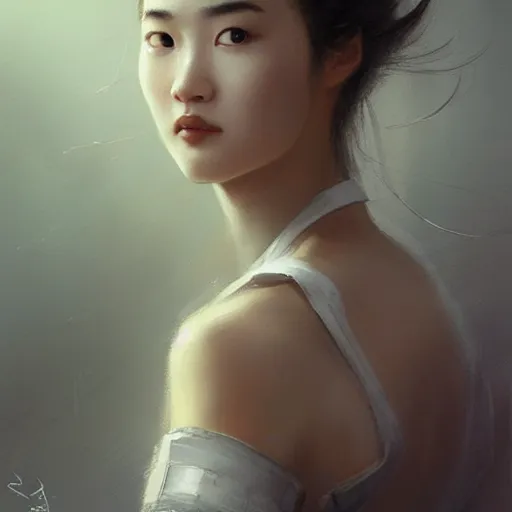 Image similar to “ portrait of liu yifei by greg rutkowski, young, attractive, highly detailed portrait, scifi, digital painting, artstation, concept art, smooth, sharp foccus ilustration, artstation hq ”