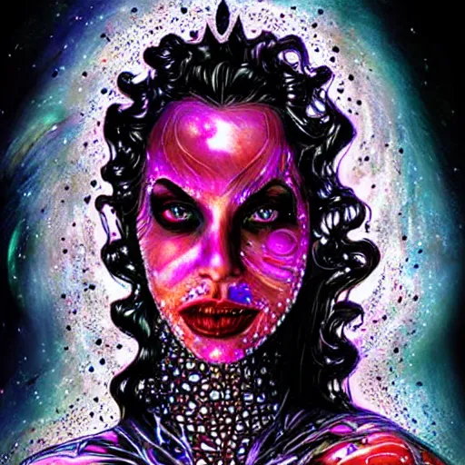 Image similar to queen vampire woman portrait made out of galaxies, beautiful, cyborg, tim burton comic book art, realistic, highly detailed