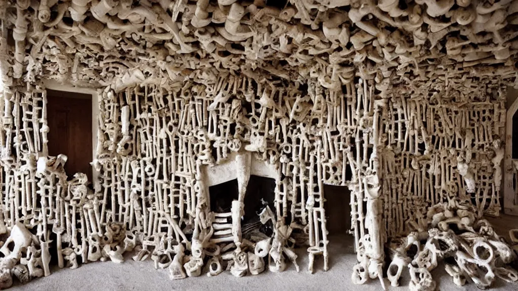 Image similar to photograph of a house made entirely out of bones